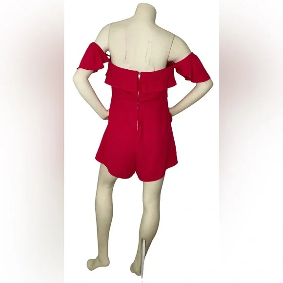 NWOT. SHINESTAR Pink Off Shoulder Flounce Sleeve Romper With Pockets - Picture 4 of 14